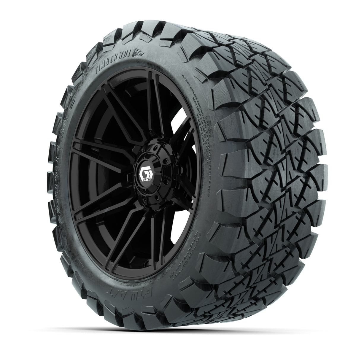 GTW® Stealth Gloss Black 14 in Wheels with 22x10-14 Timberwolf All-Terrain Tires Full Set