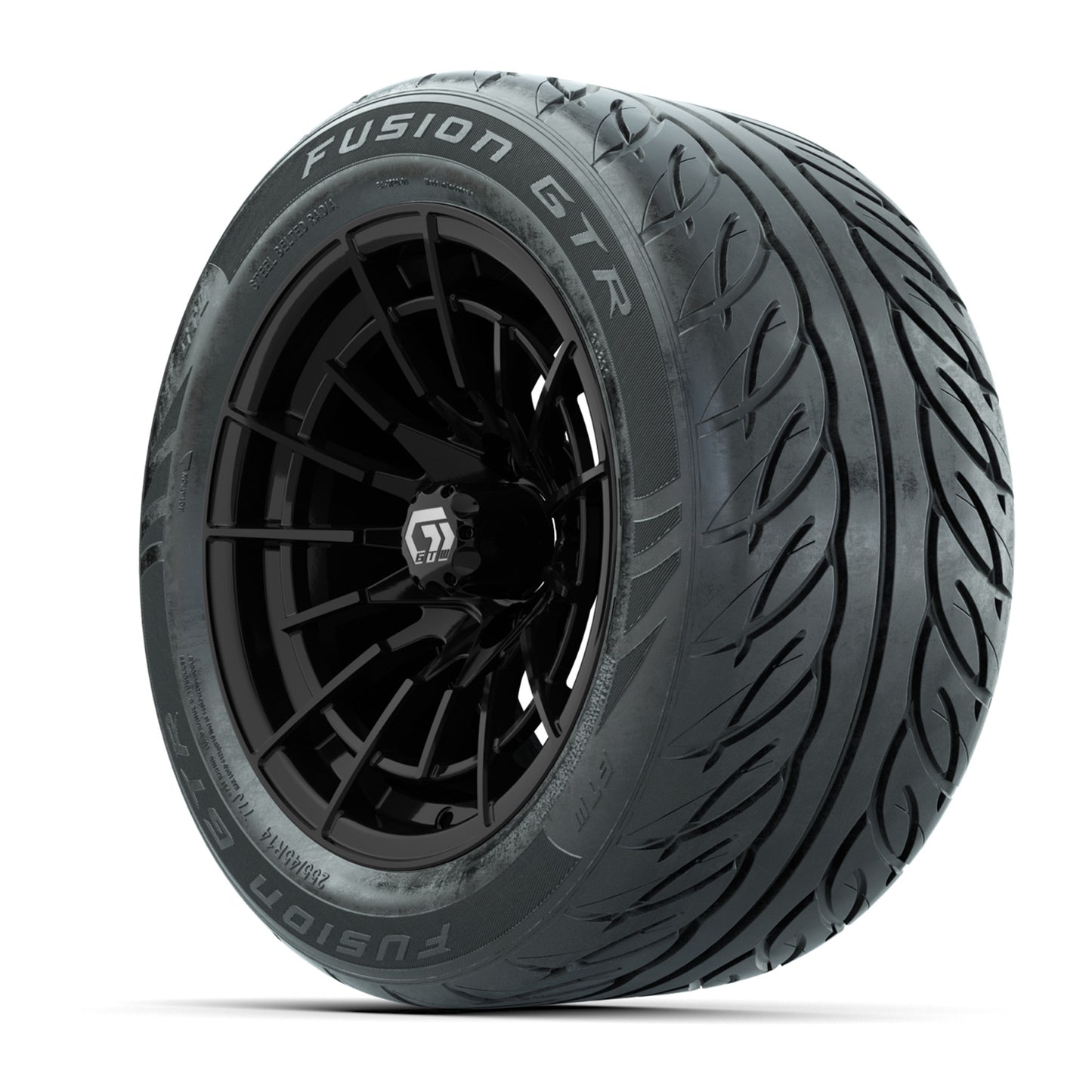 14" GTW® Boost Gloss Black Golf Cart Wheels & 255/45-R14 Fusion GTR Radial Street Tires (Set of 4)