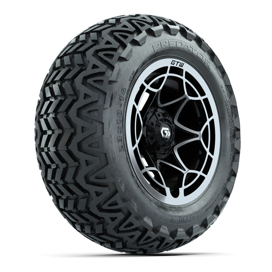 GTW® Nexus Gloss Black/Silver 14 in Wheels with 23x10-14 Predator All-Terrain Tires Full Set