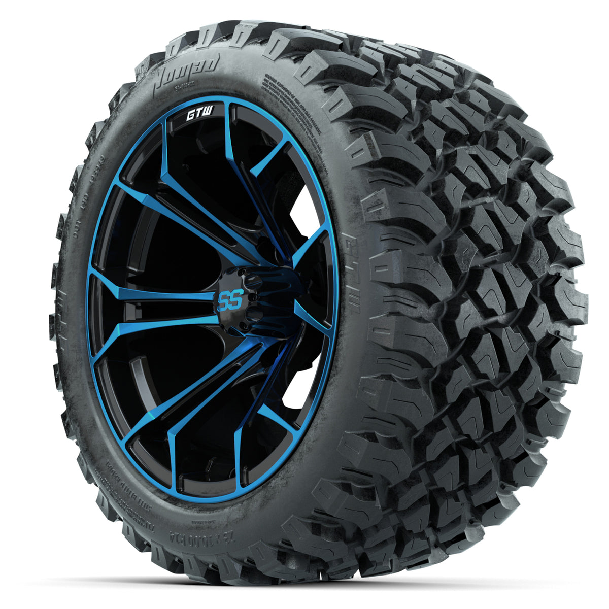 GTW Spyder Blue/Black 14" Wheels with 23x10-14 GTW Nomad All-Terrain Tires Full Set