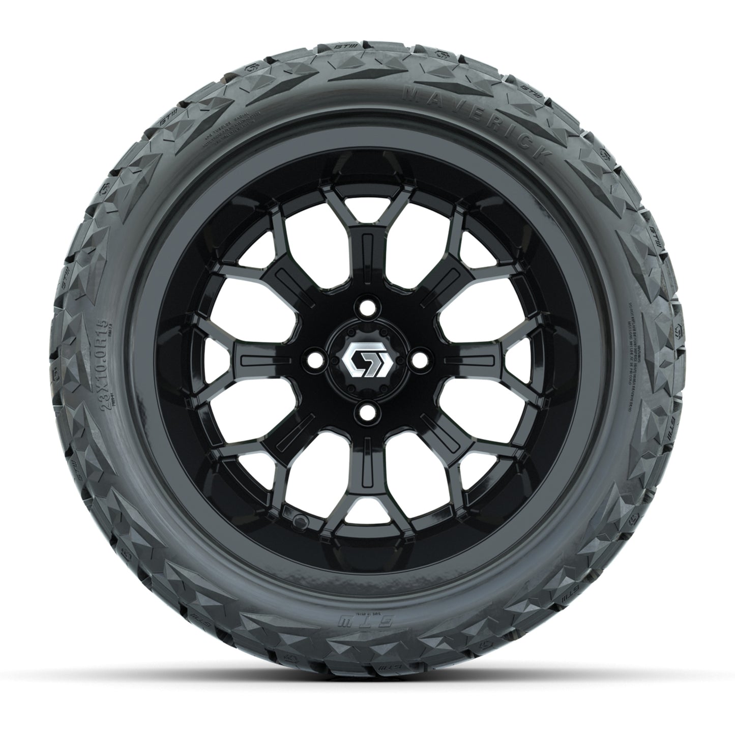 GTW Assault Gloss Black 15" Deep Dish Wheels with 23X10-R15 Maverick Steel Belted Radial All-Terrain Tires - Full Set