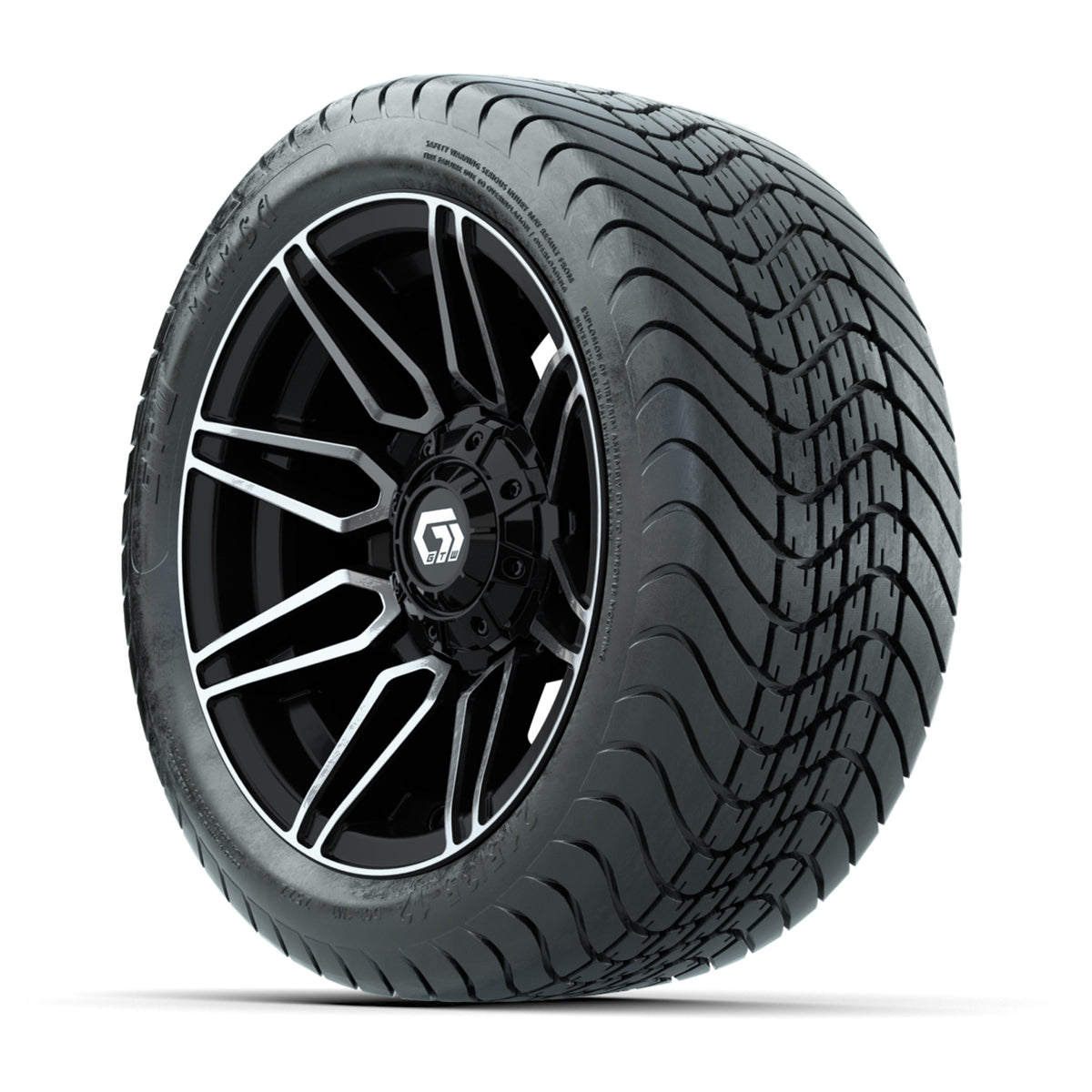 GTW® Stealth Black/Machined 12 in Wheels with 215/35-12 Mamba Street Tires Full Set