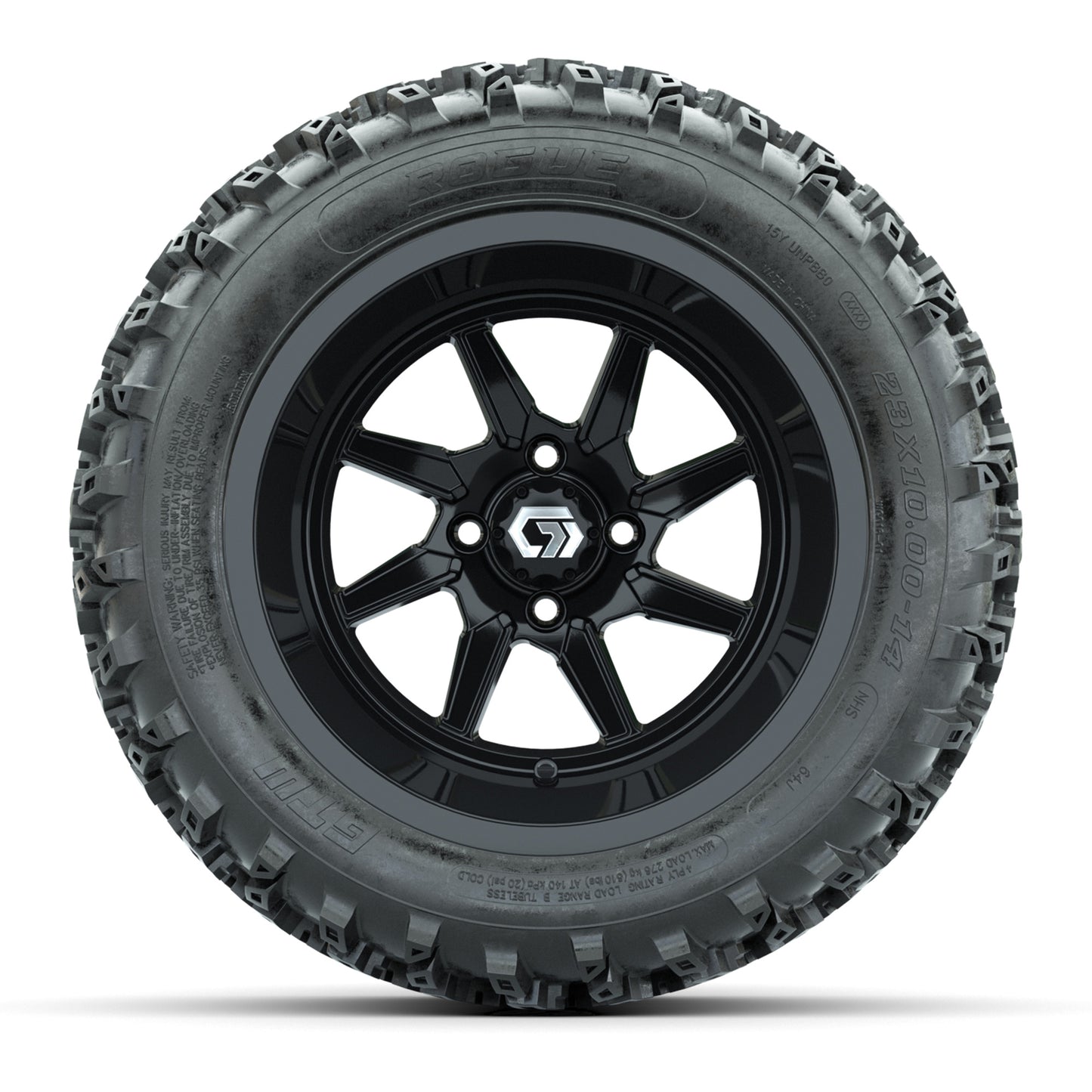 GTW Reaper Gloss Black 14" Golf Cart Wheels & 23X10-R14 Rogue A/T Tires – Set of 4