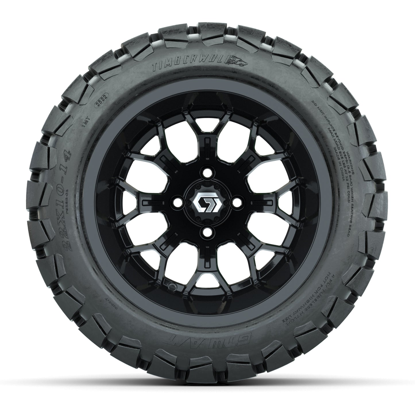 GTW® Assault Gloss Black 14" Wheels with 22X10-14 Timberwolf All-Terrain Tires - Full Set