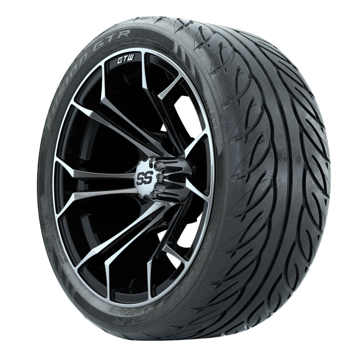 GTW Spyder Machined/Black 14 in Wheels with 205/40-14 Fusion GTR Steel Belted Tires Full Set