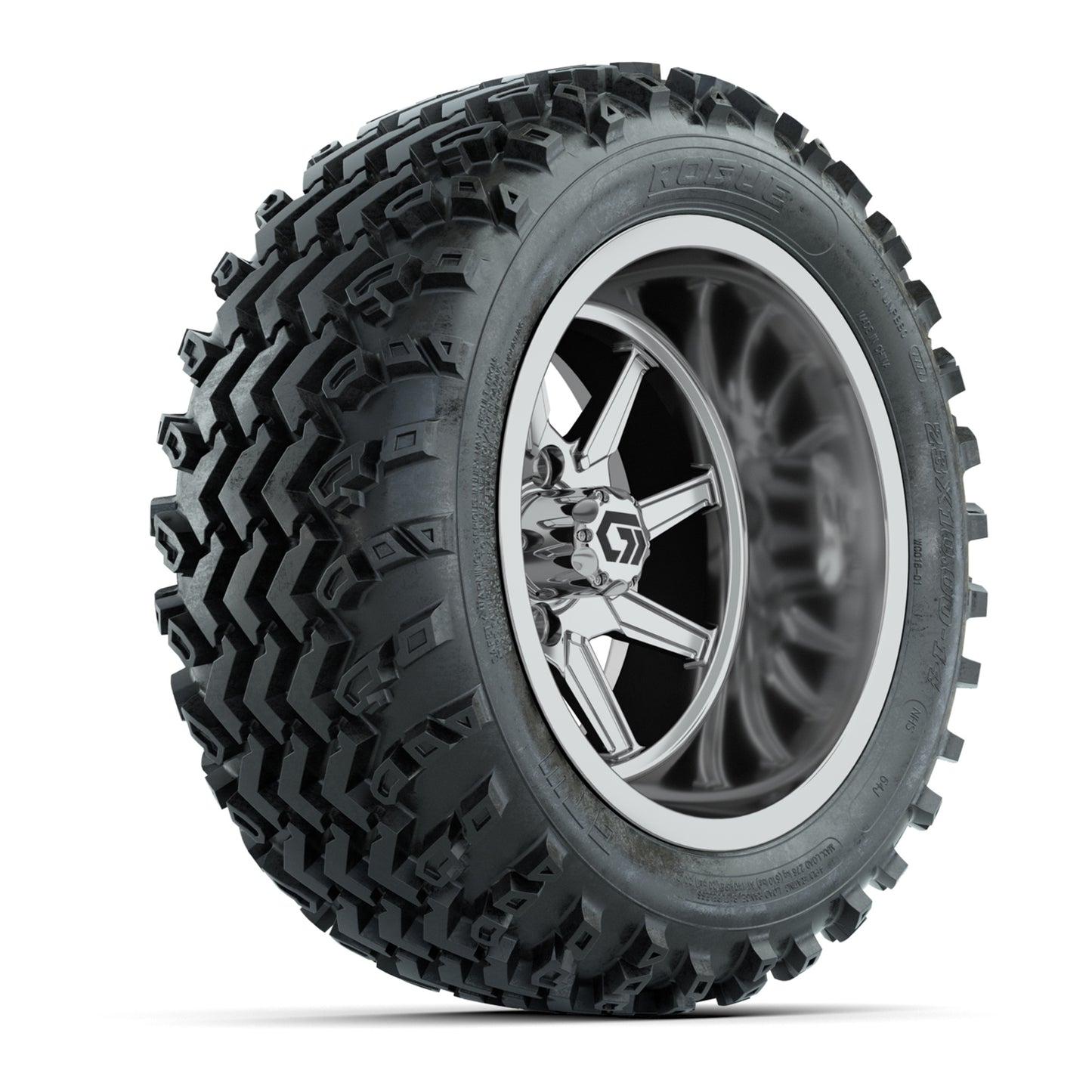 GTW Reaper Chrome 14" Golf Cart Wheels & 23X10-R14 Rogue A/T Tires – Set of 4