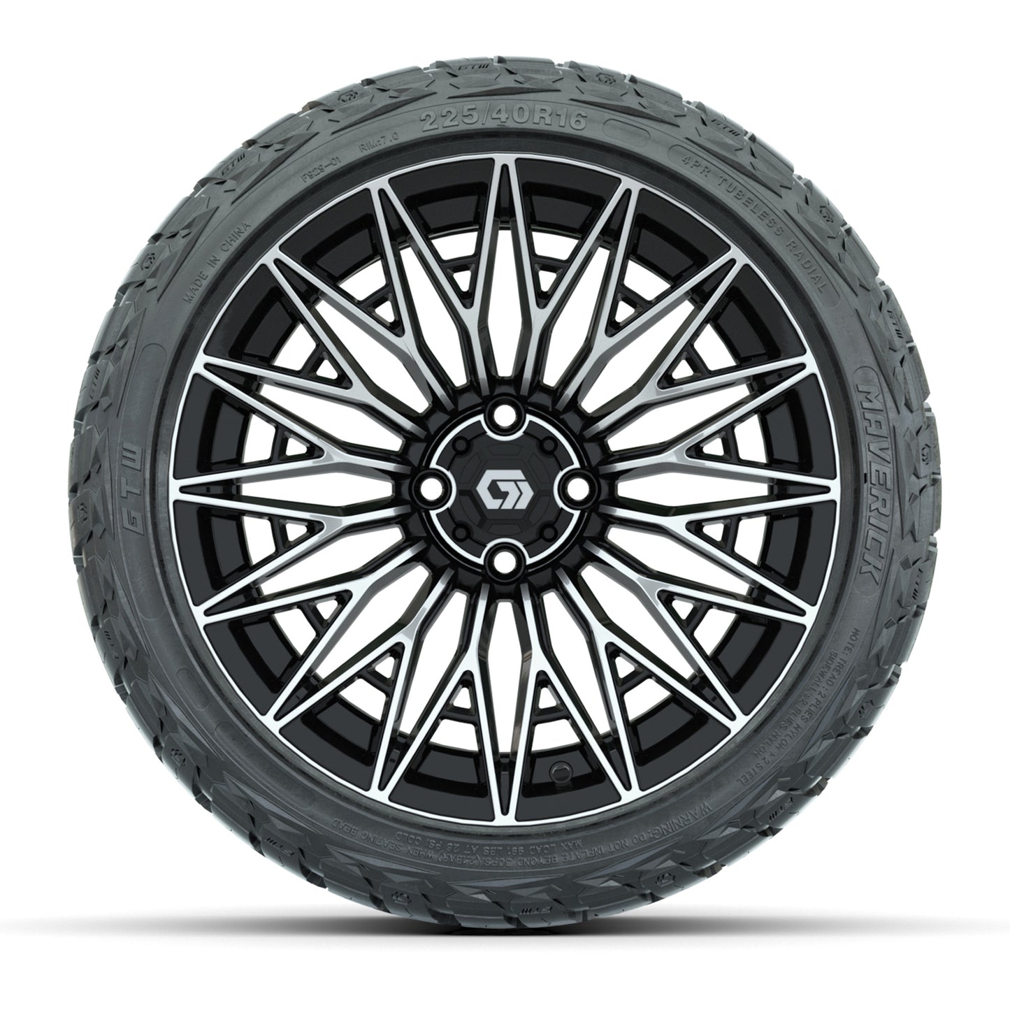GTW 16" Blur Black/Machined Golf Cart Wheels & 225/40-R16 Maverick Street Tires