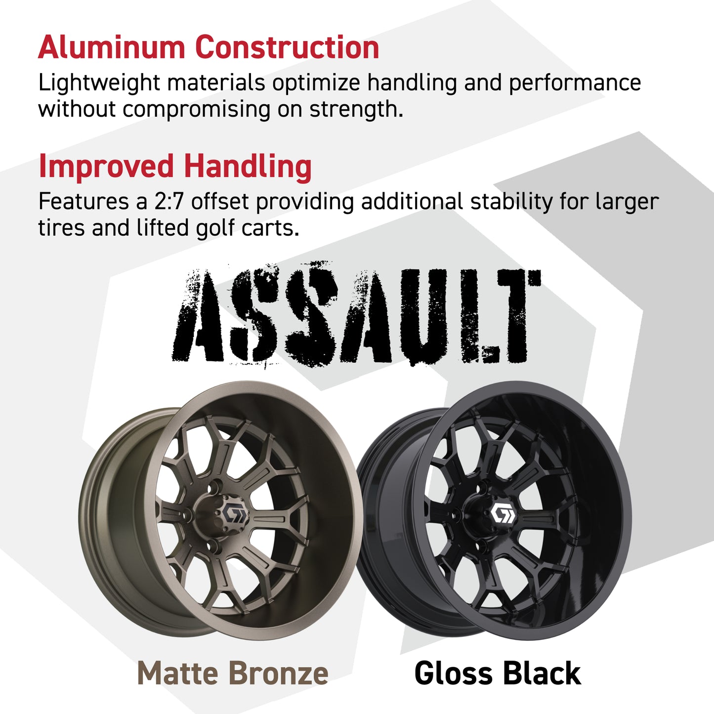 GTW Assault Gloss Black 14" Golf Cart Wheel | Deep Dish