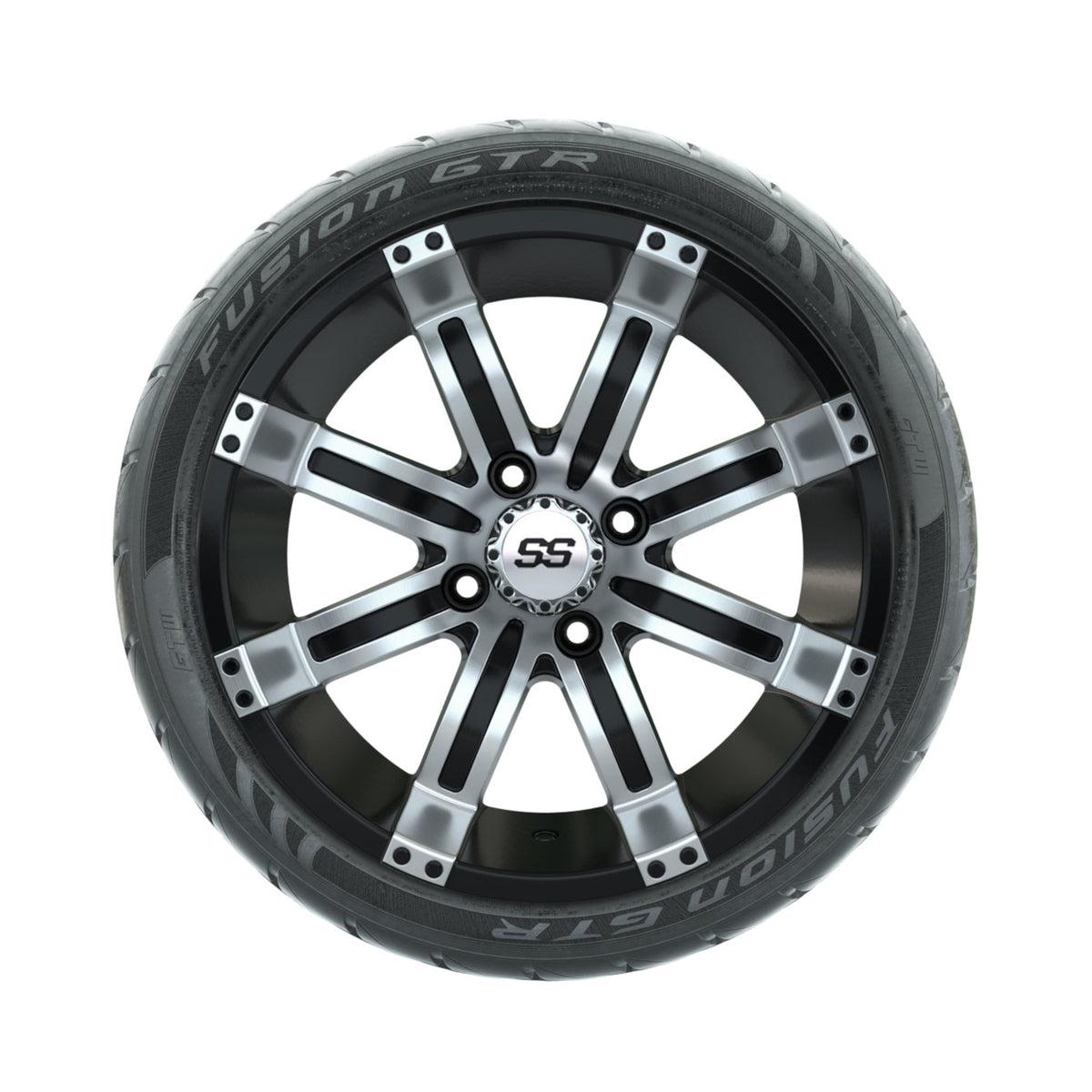 14" GTW Tempest Machined/Black Wheels with Fusion GTR Street Tires Set of 4