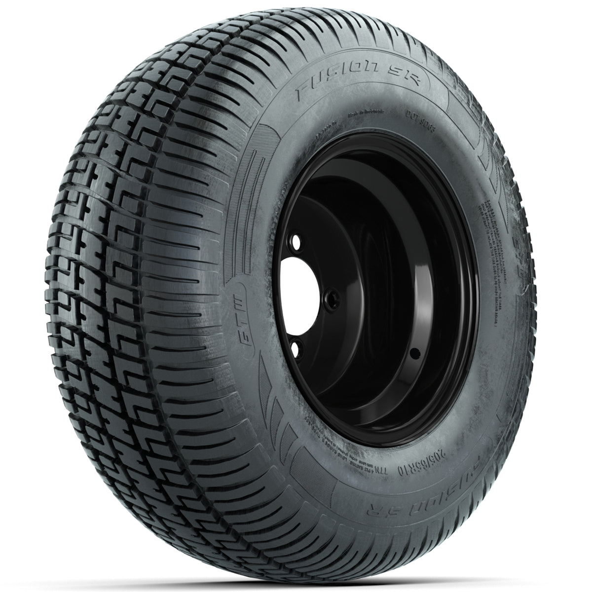 Set of (4) 10" Black Steel Offset Wheels with 205/65-10 Fusion Street Tires