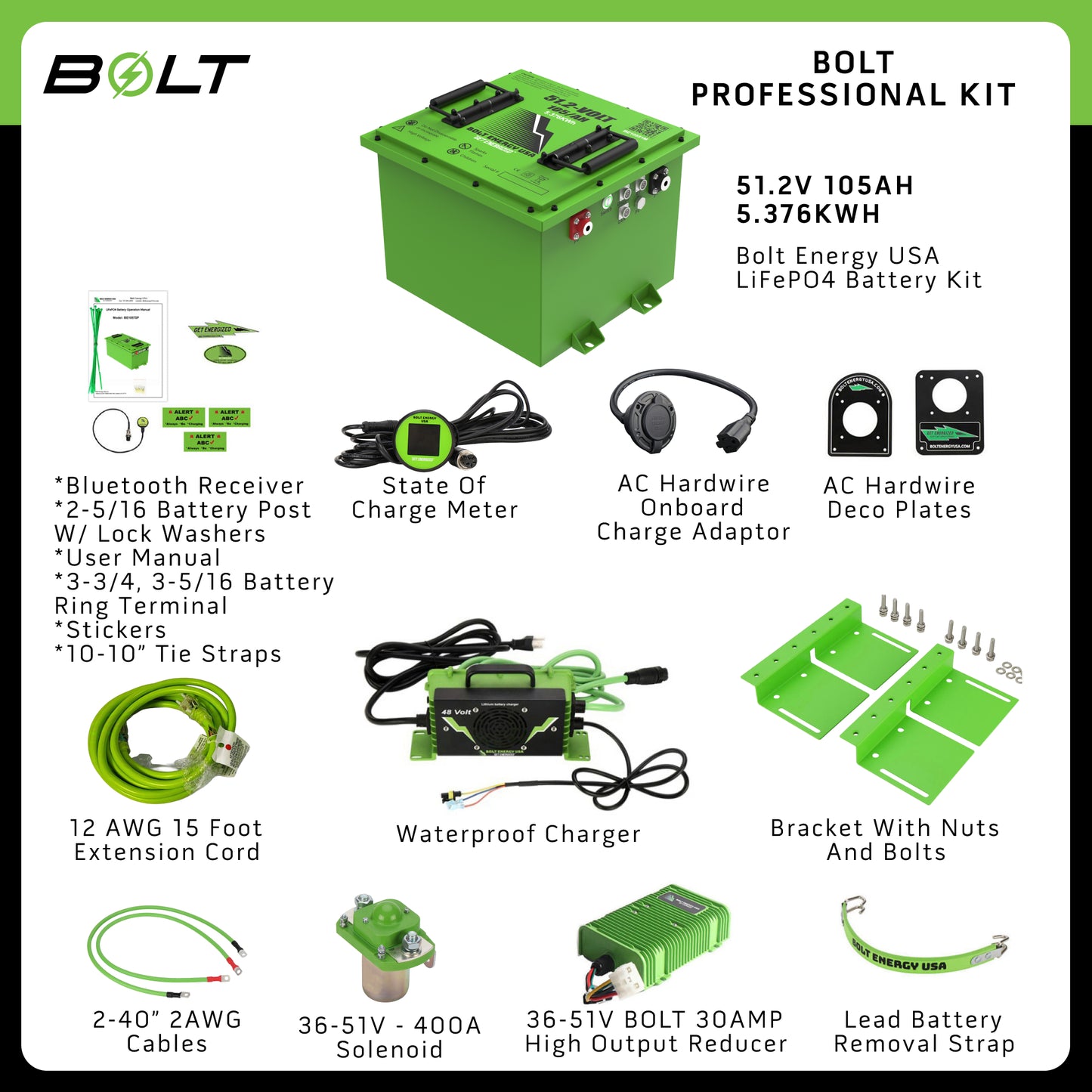 Bolt Energy 51V 105Ah Club Car Onward & Tempo – Plug & Play LG Lithium Replacement