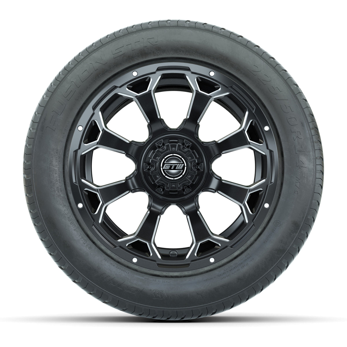 GTW® Raven Matte Black and Ball Milled 14" Wheels with 255/50-R14 Fusion STR DOT Approved Street Tires - Full Set