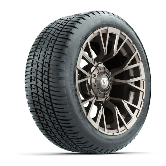 GTW® Vandal Satin Bronze/Machined 14 in Wheels with 205/30-14 Fusion Street Tires Full Set