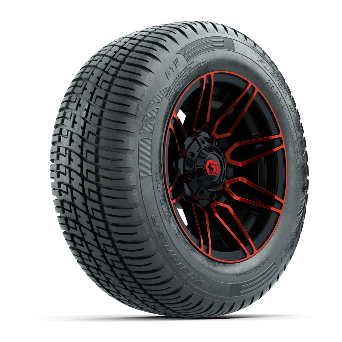 GTW Stealth 12" Black/Red Golf Cart Wheels & 215/50-R12 Fusion S/R Radial Tires – Set of 4