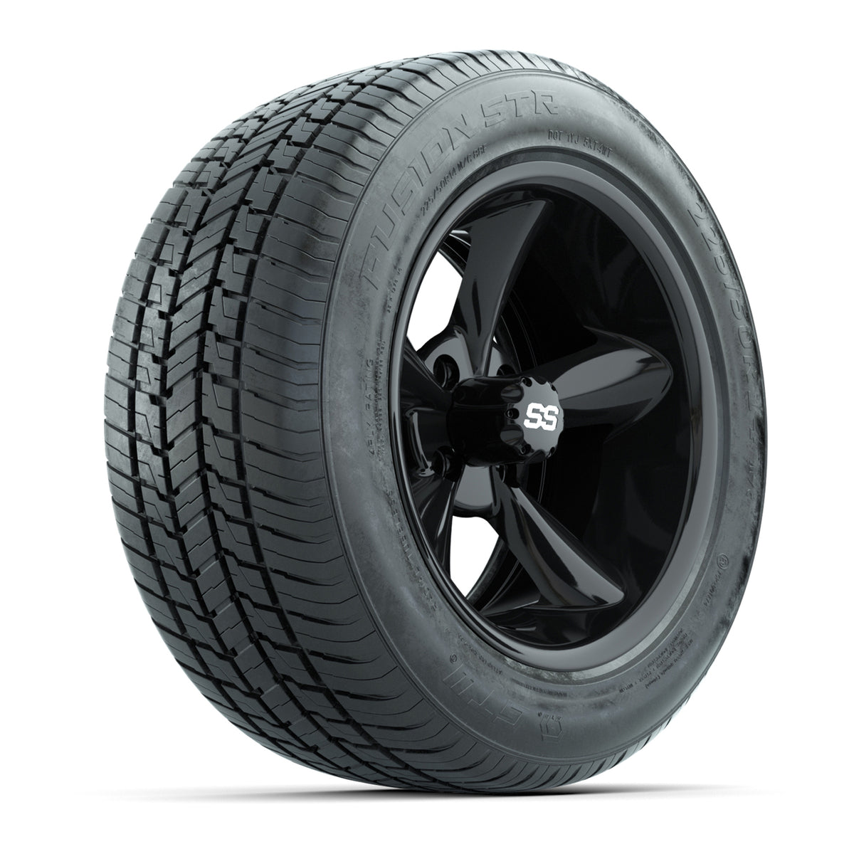 GTW® Godfather Black 14" Wheels with 255/50-R14 Fusion STR DOT Approved Street Tires - Full Set