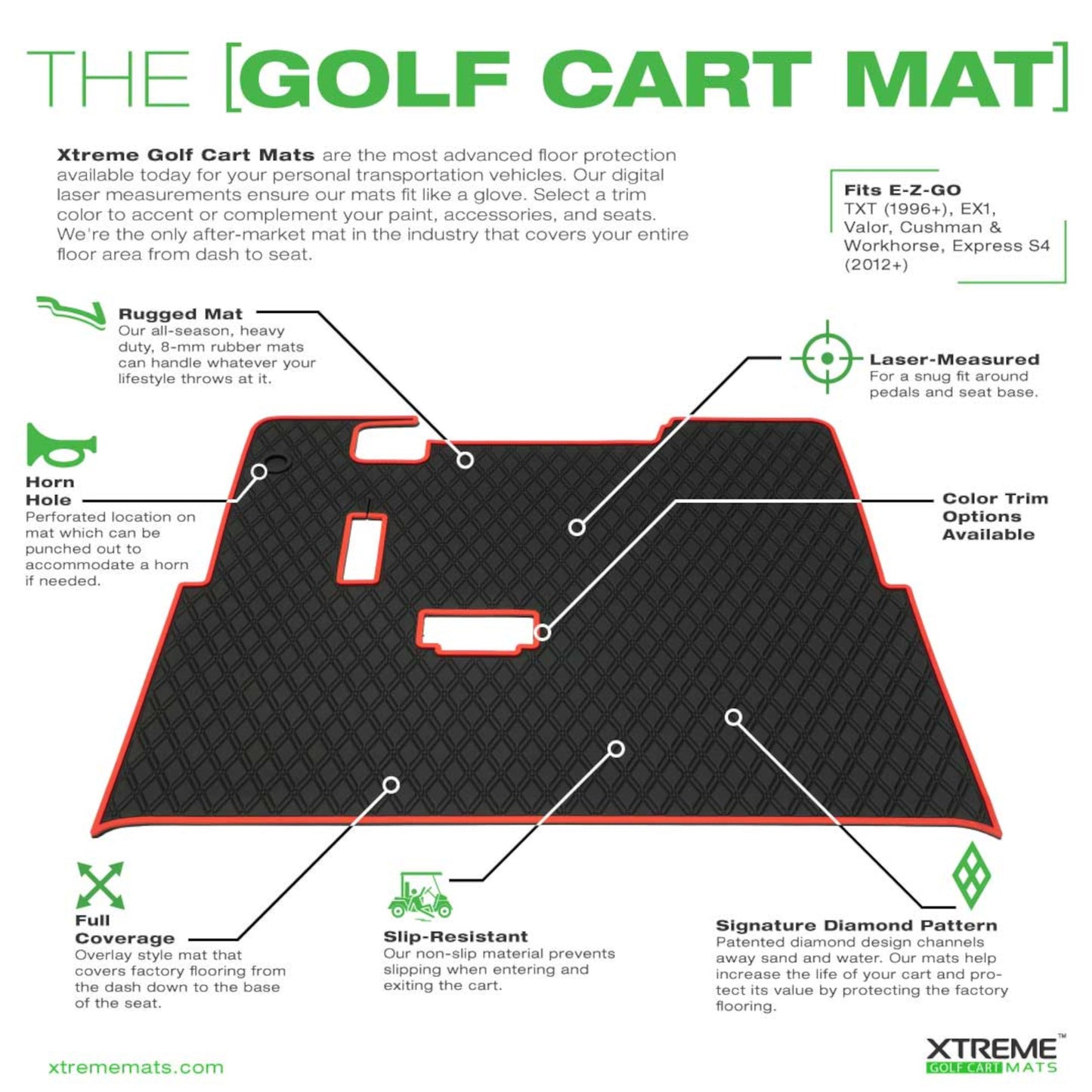Xtreme Floor Mats for EZGO TXT / Workhorse / Express S4 / Valor / Cushman / Navitas (TXT Frame) | Black/Grey
