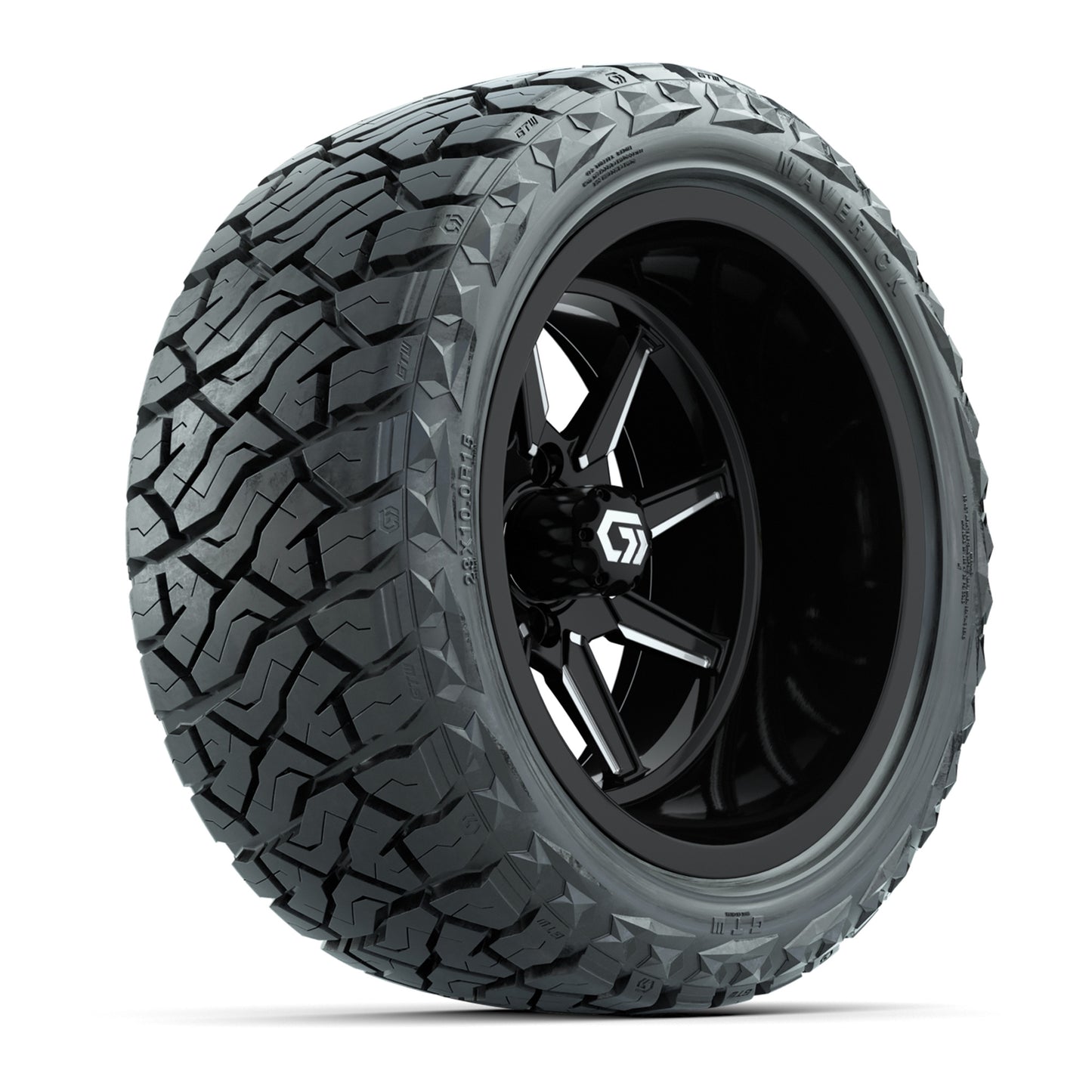 GTW Reaper Black/Machined 15" Deep Dish Wheels with 23X10-R15 Maverick Steel Belted Radial A/T Tires - Full Set Deep