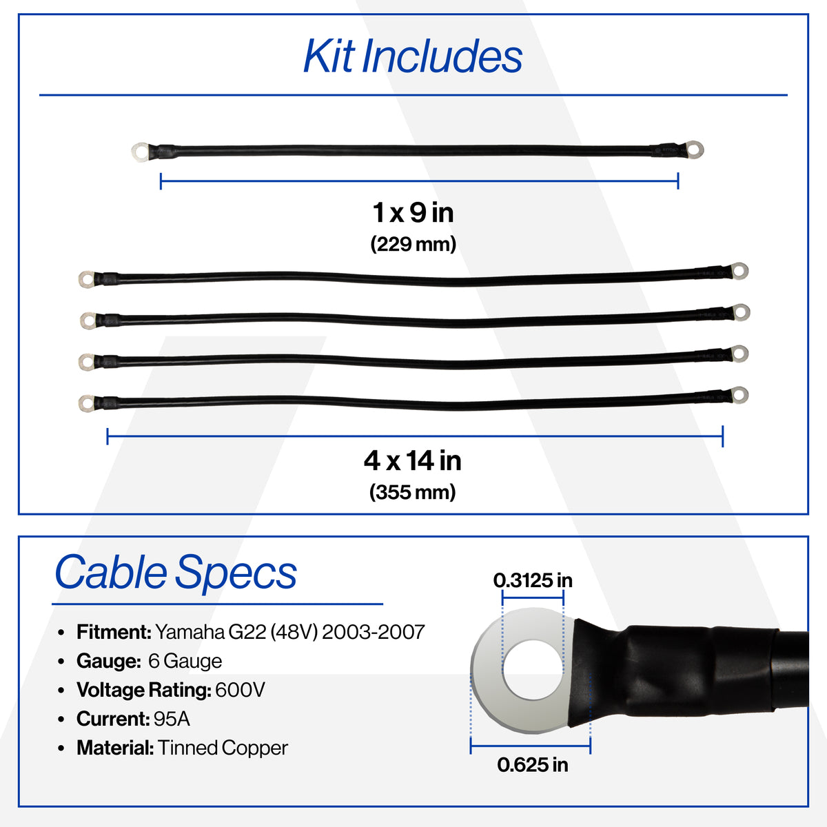 Yamaha G22 48V 6-Gauge Battery Cable Set (Years 2003-2007)