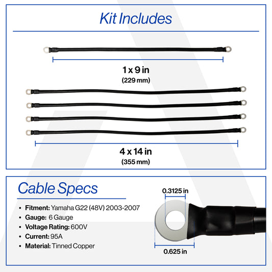 Yamaha G22 48V 6-Gauge Battery Cable Set (Years 2003-2007)