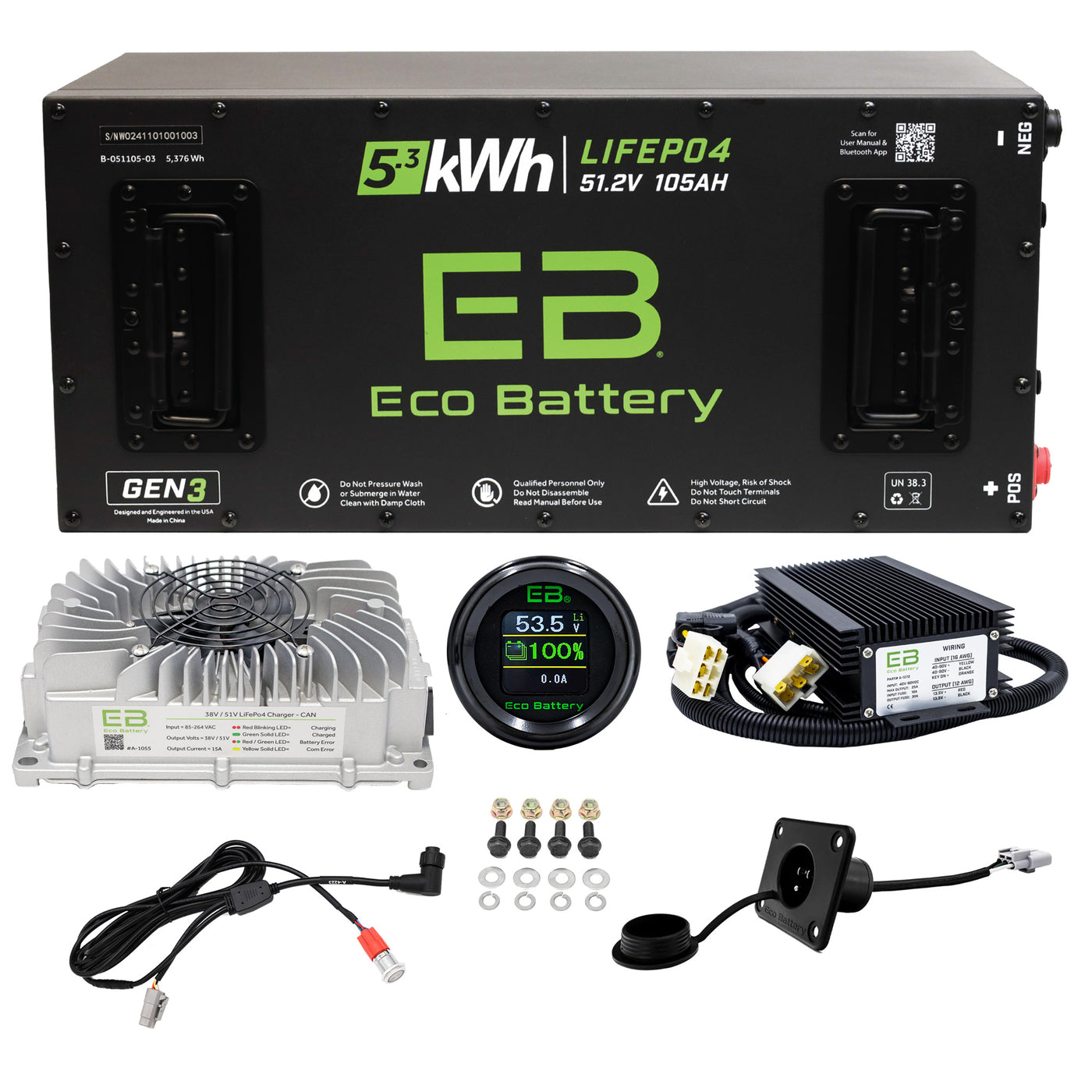 Eco Battery 51V 105aH Lithium Golf Cart Battery Kit EZGO TXT 10 Year Warranty Gen 3