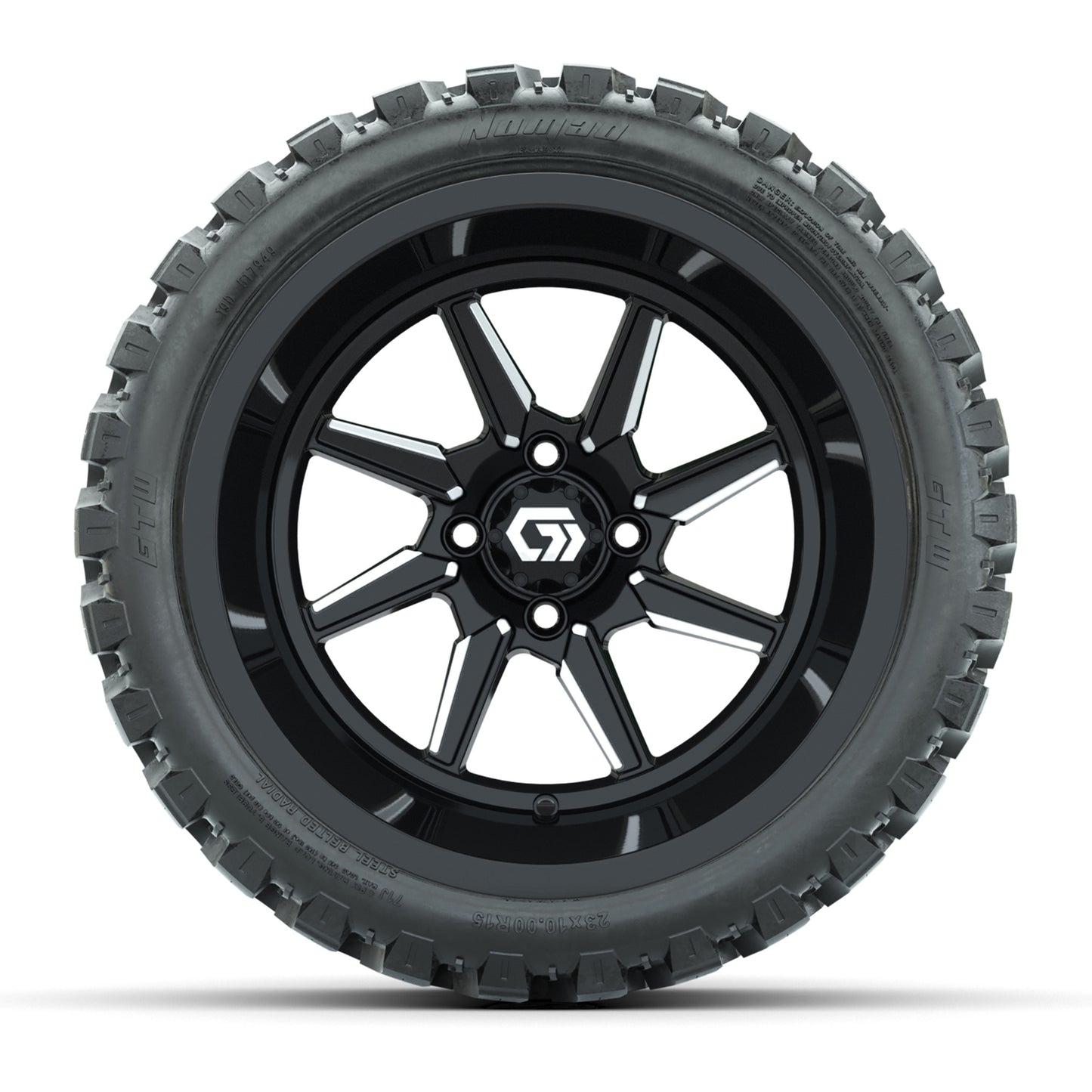GTW® Reaper Black/Machined 15" Wheels with 23X10-R15 Nomad Steel Belted Radial All-Terrain Tires - Full Set