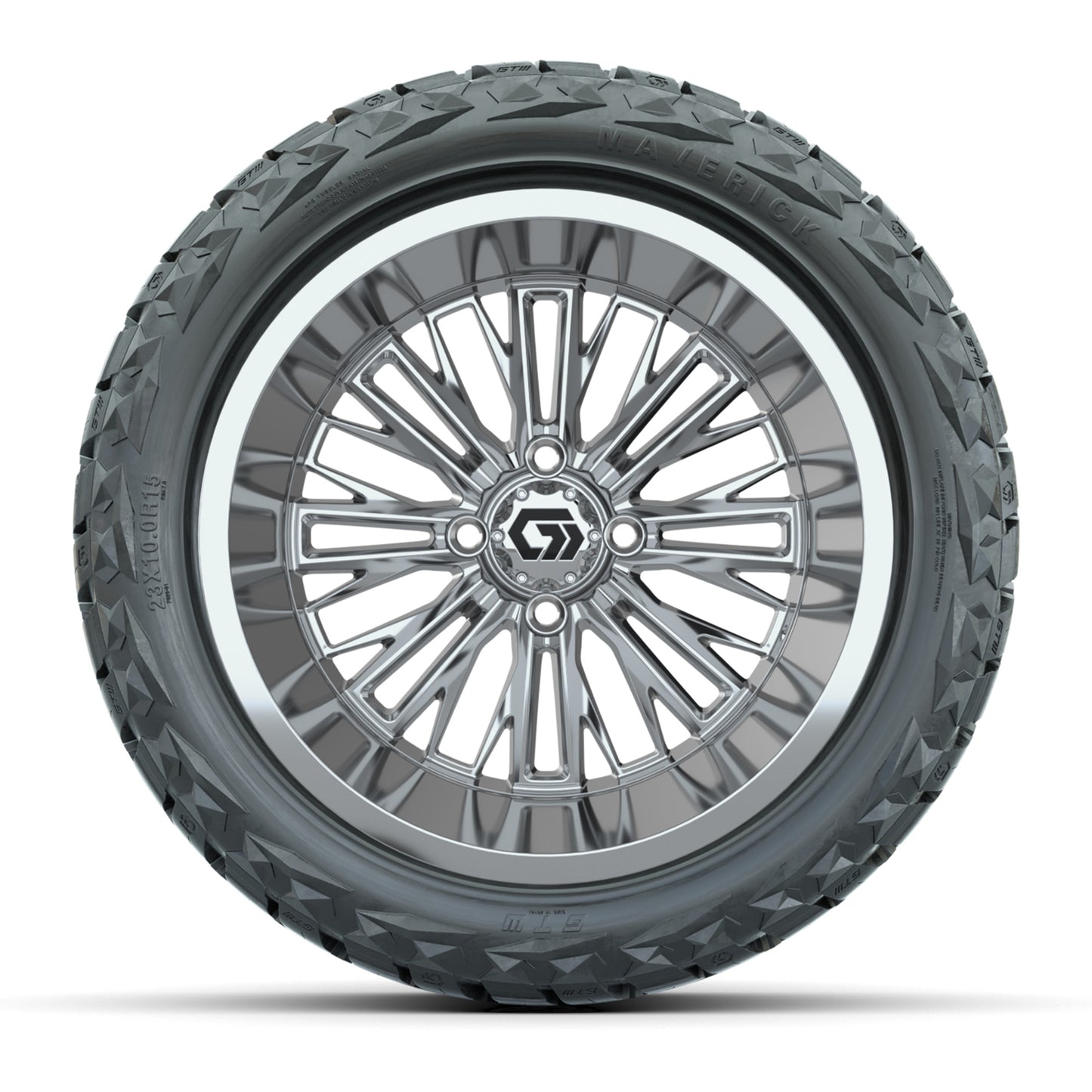 GTW Viper Chrome 15" Deep Dish Wheels with 23X10-R15 Maverick Steel Belted Radial All-Terrain Tires - Full Set