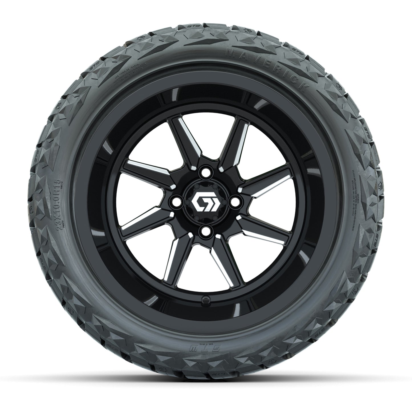 GTW Reaper Black/Machined 15" Deep Dish Wheels with 23X10-R15 Maverick Steel Belted Radial A/T Tires - Full Set Deep