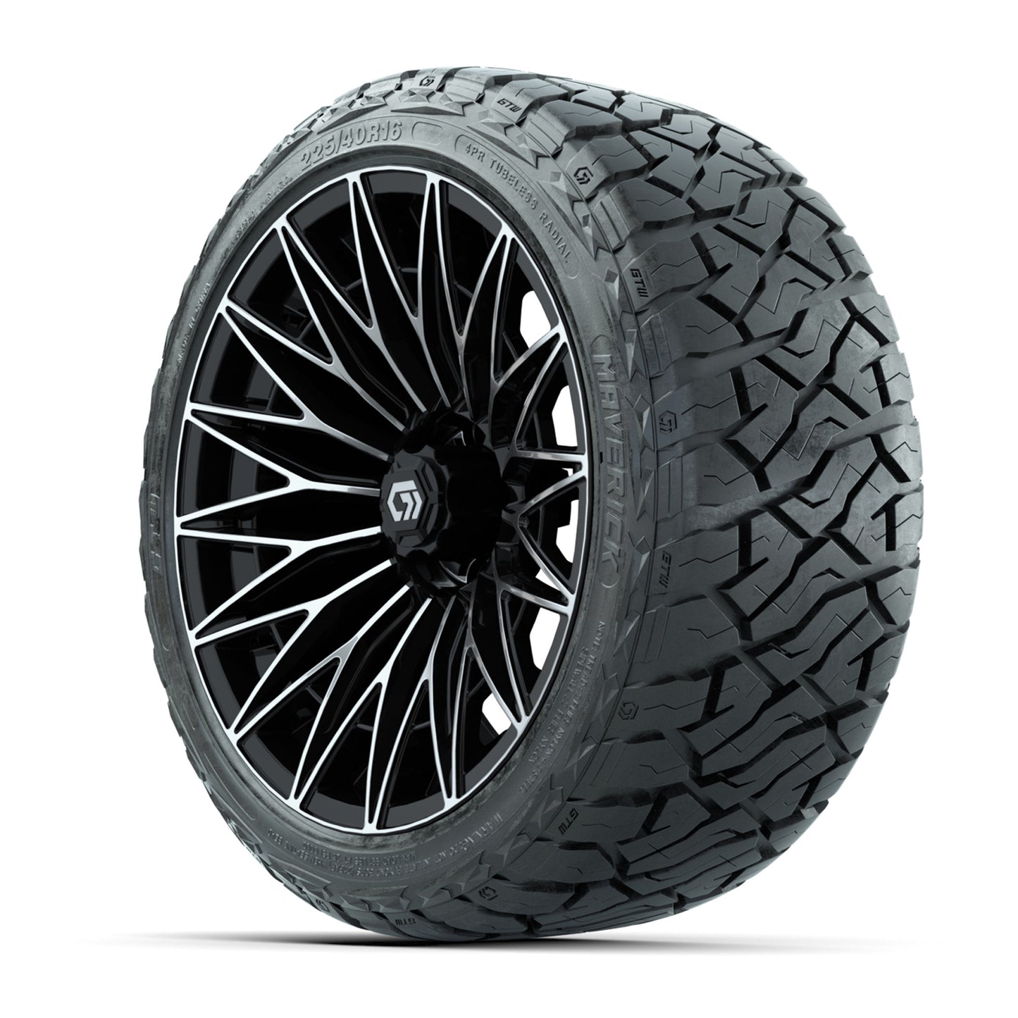 GTW 16" Blur Black/Machined Golf Cart Wheels & 225/40-R16 Maverick Street Tires