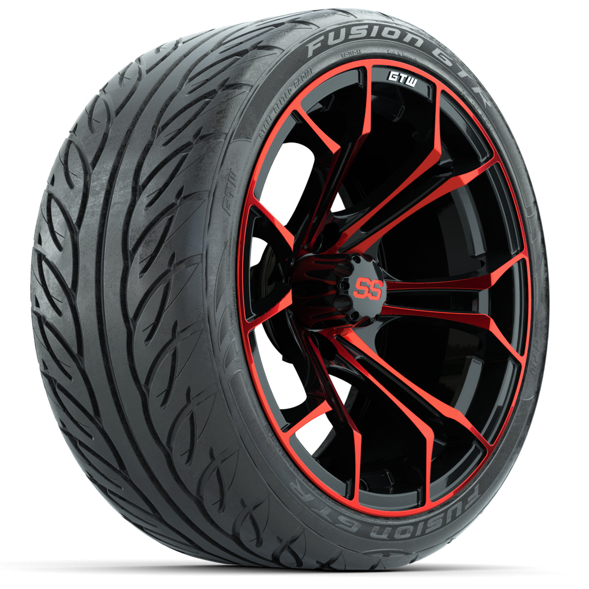 GTW Spyder Red/Black 15 inch Wheels with 215/40-R15 Fusion GTR Street Tires Full Set