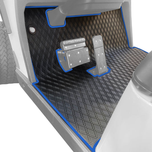 Xtreme Mats Full-Coverage Golf Cart Floor Mat | EZGO TXT / Workhorse / Express S4 / Cushman / Navitas TXT Frame – Black/Blue