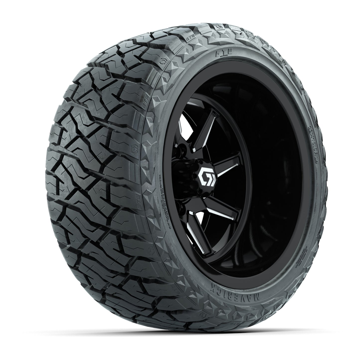GTW Reaper Black & Machined 14" Golf Cart Wheels & 23X10-R14 Maverick Steel Belted Radial A/T Tires – Set of 4