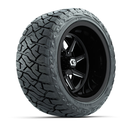 GTW Reaper Black & Machined 14" Golf Cart Wheels & 23X10-R14 Maverick Steel Belted Radial A/T Tires – Set of 4