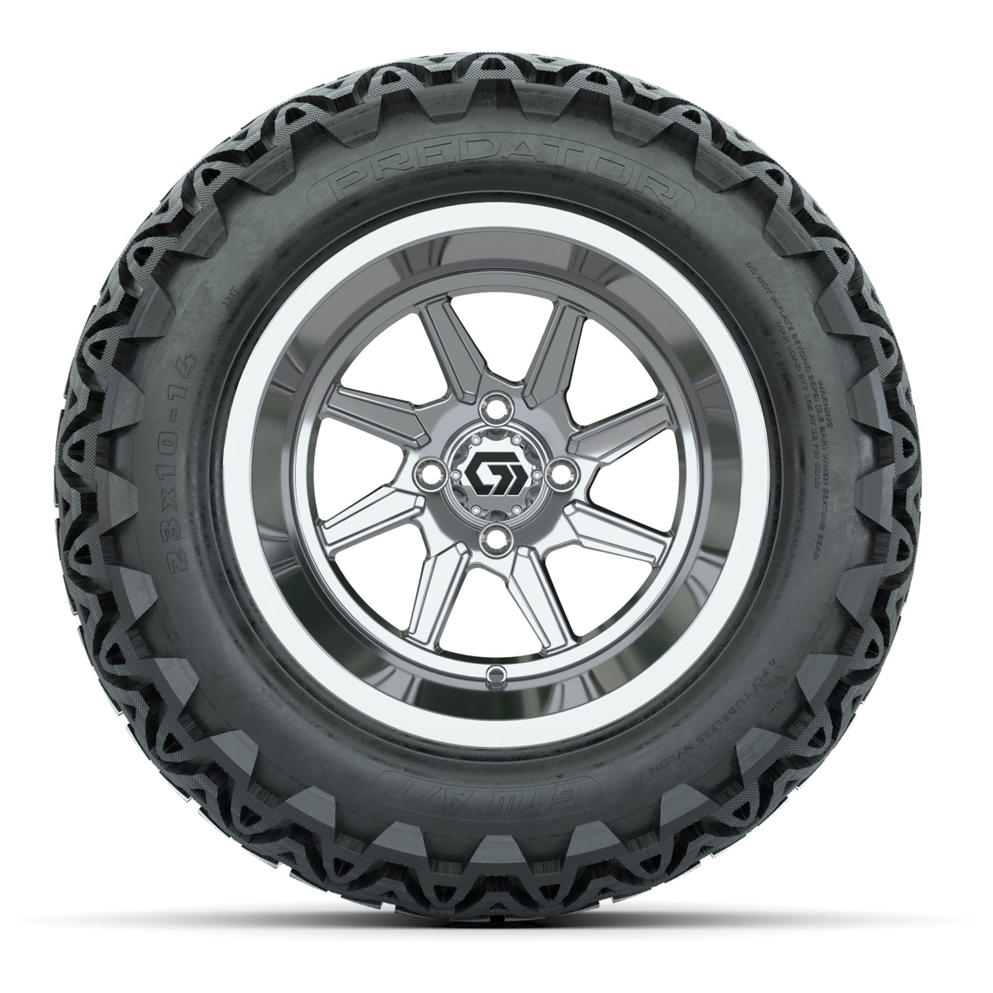 GTW Reaper Chrome 14" Golf Cart Wheels & 23X10-14 Predator A/T Tires – Set of 4