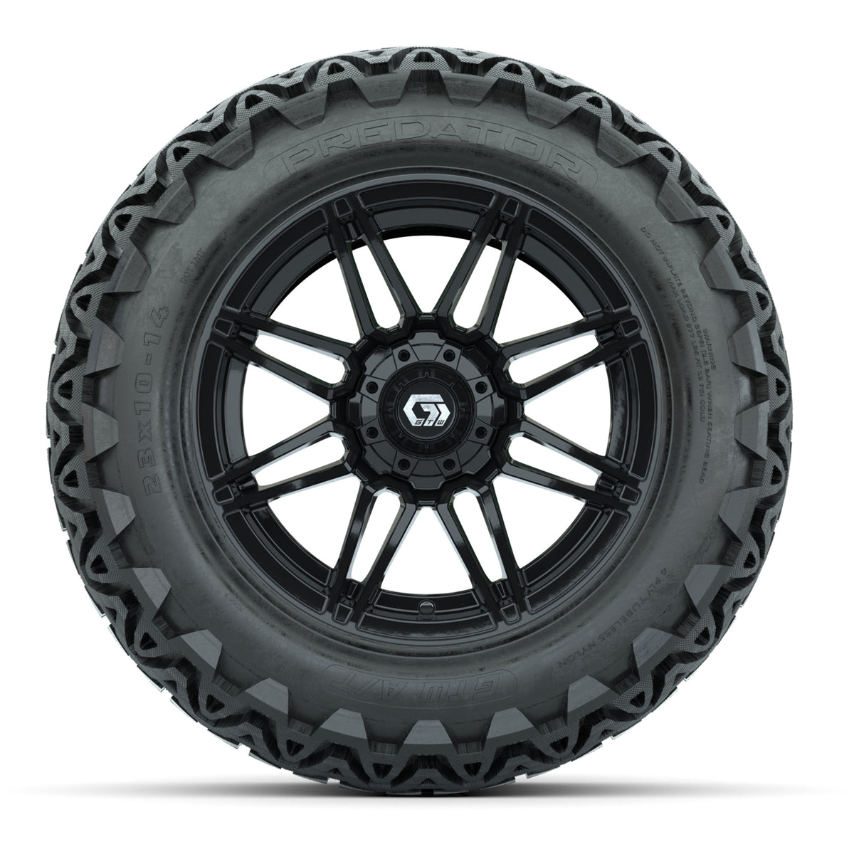 GTW® Stealth Gloss Black 14 in Wheels with 23x10-14 Predator All-Terrain Tires  Full Set