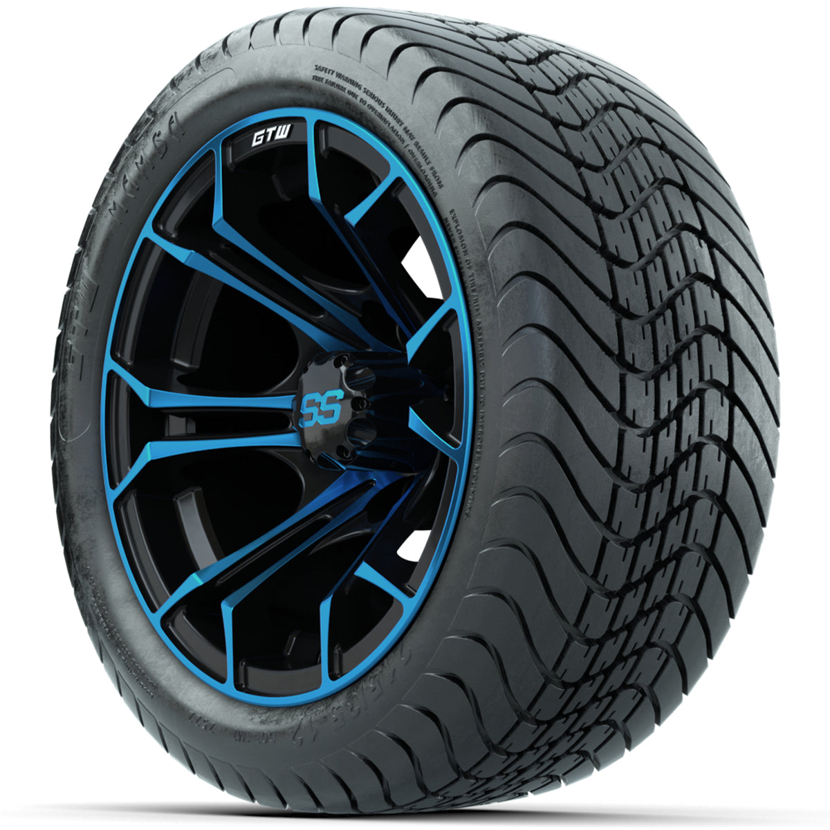 GTW Spyder Blue/Black 12 in Wheels with 215/35-12 GTW Mamba Street Tires Full Set