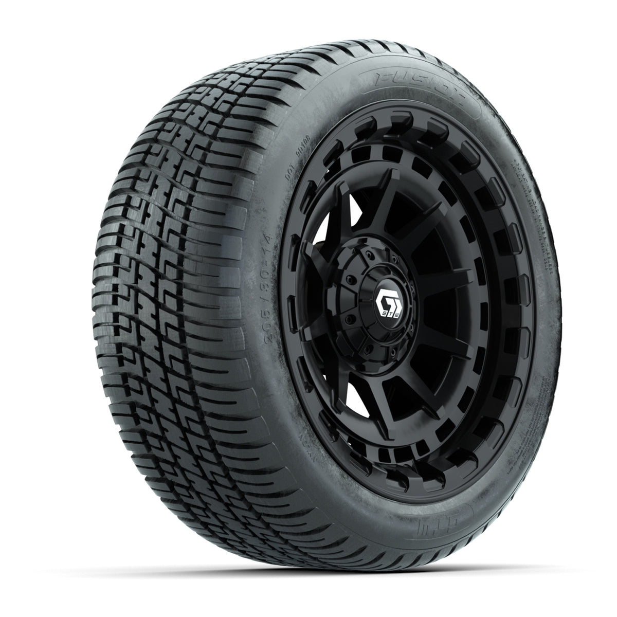 GTW® Barricade Gloss Black 14 in Wheels with 205/30-14 Fusion Street Tires Full Set