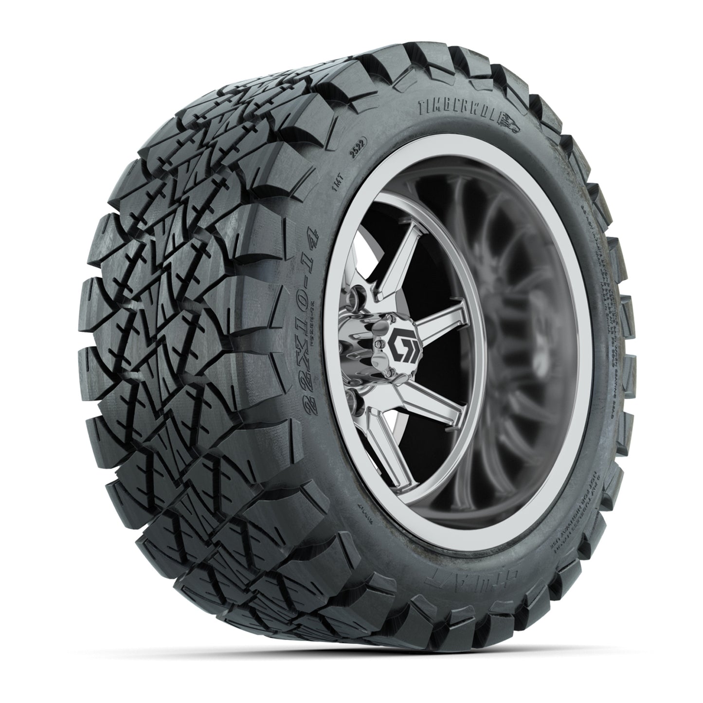 GTW Reaper Chrome 14" Golf Cart Wheels & 22X10-14 Timberwolf A/T Tires – Set of 4