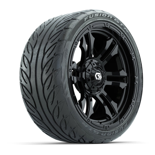 GTW® Shogun Gloss Black 15 inch Wheels with 215/40-R15 Fusion GTR Steel Belted Street Tires Full Set