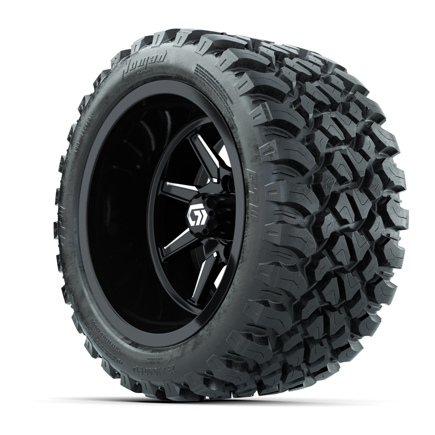 GTW Reaper Black & Machined 14" Golf Cart Wheels & 23X10-R14 Nomad Steel Belted Radial A/T Tires – Set of 4