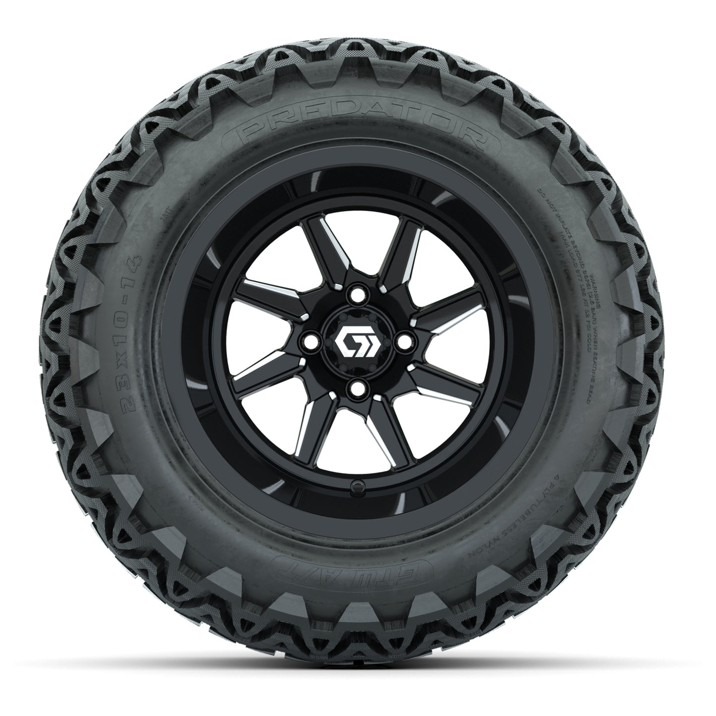 GTW Reaper Black & Machined 14" Golf Cart Wheels & 23X10-14 Predator A/T Tires – Set of 4