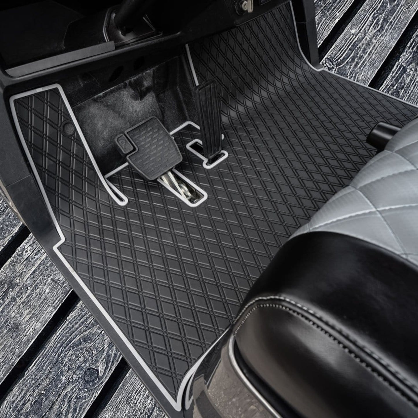 Xtreme Mats Full-Coverage Golf Cart Floor Mat | Yamaha Drive2 QuieTech EFI (2017+) / UMAX Rally – Black/Gray