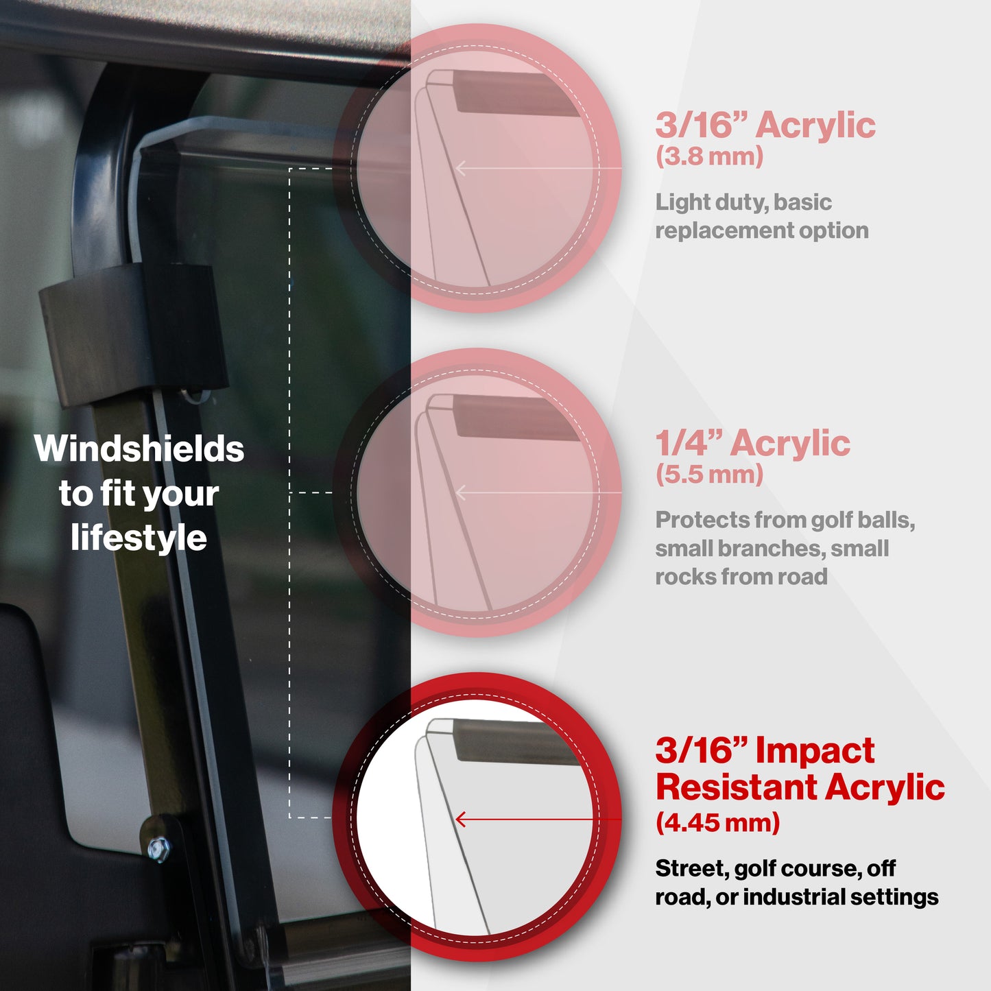 RedDot Clear DOT-Approved Folding Windshield for Epic E40FX Golf Cart (4-Forward Facing Seats)