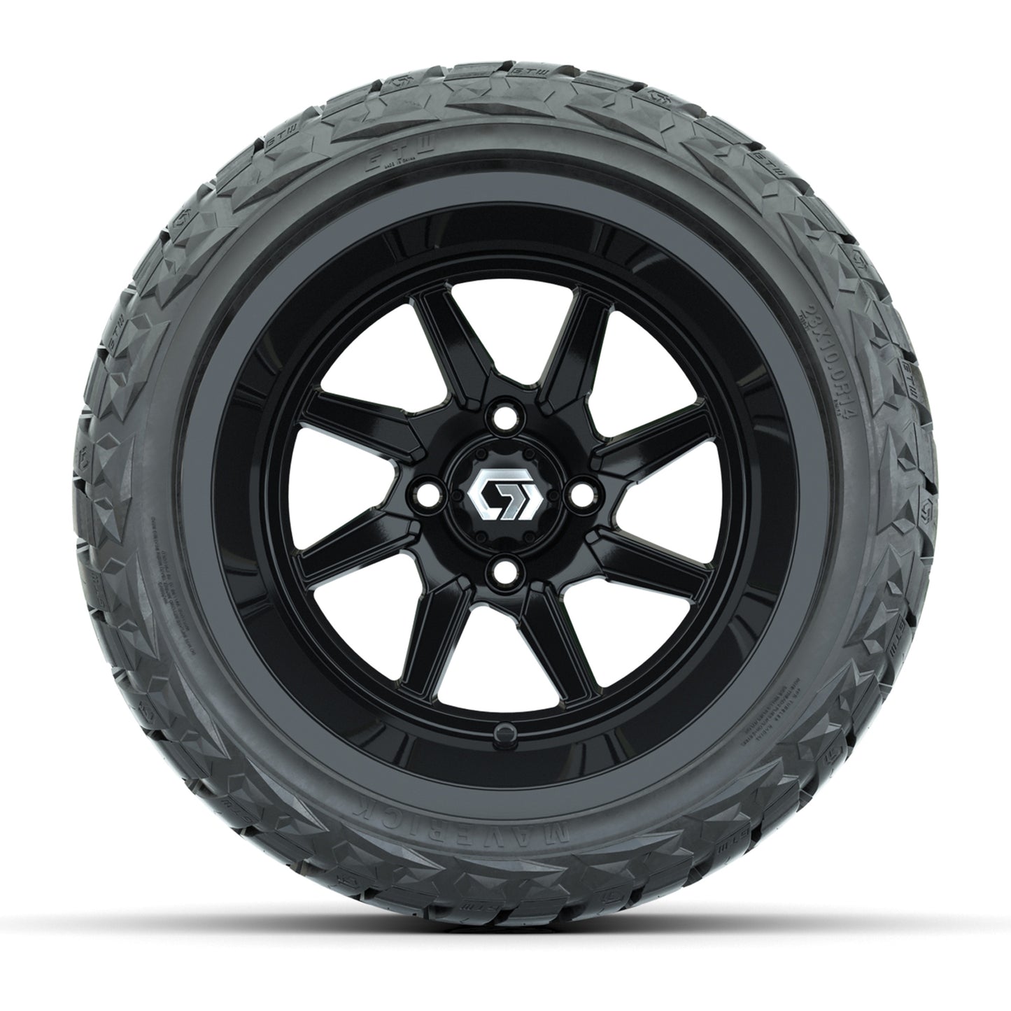 GTW Reaper Gloss Black 14" Golf Cart Wheels & 23X10-R14 Maverick Steel Belted Radial A/T Tires – Set of 4