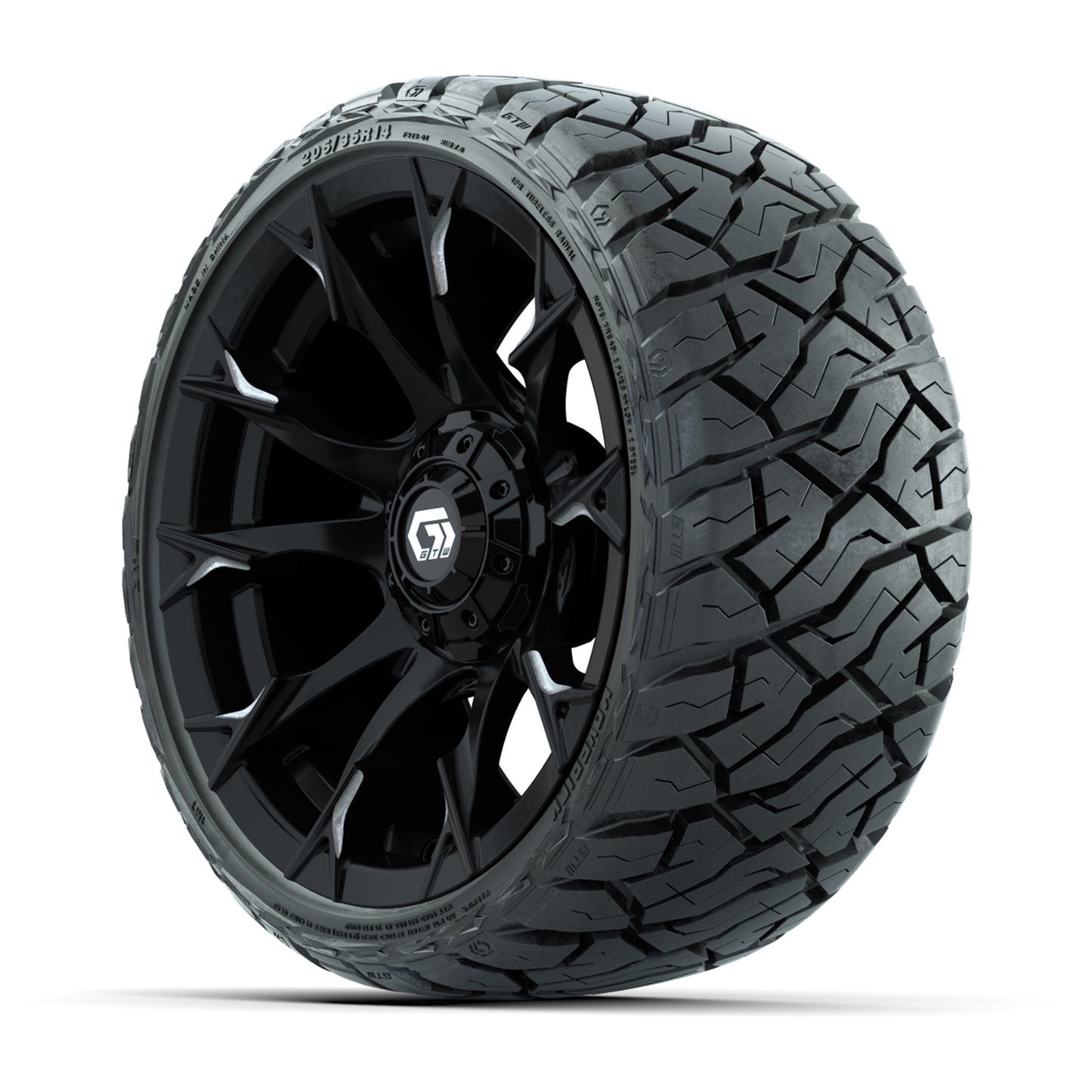 GTW Diablo Gloss Black/Machined 14" Wheels with 205/35-R14 Maverick Low-Profile All-Terrain Tires – Full Set