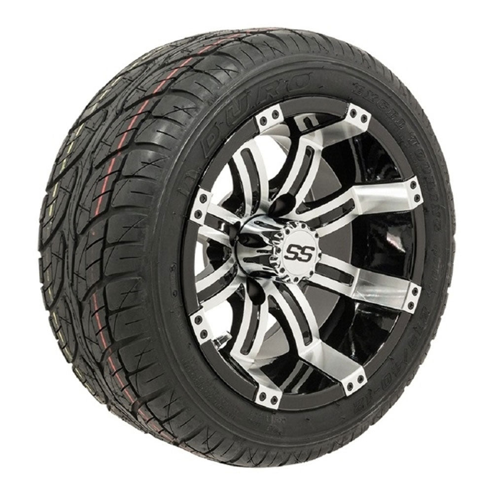 GTW Tempest 12" Black & Machined Wheels with 205/30-12 Fusion Street Tires — Set of 4