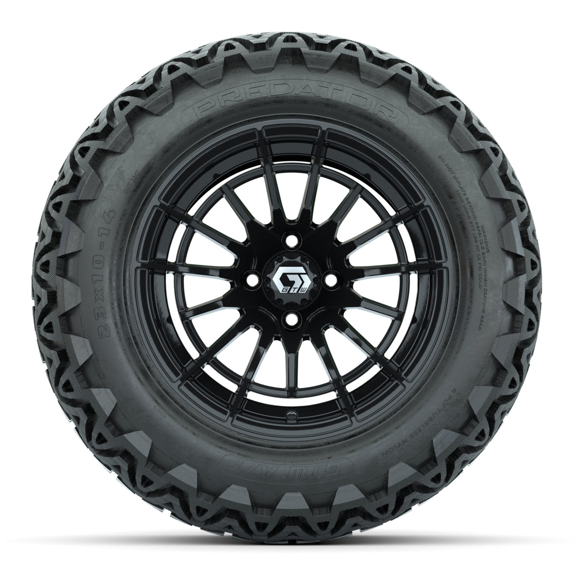 GTW® Boost Gloss Black 14 in Wheels with 23x10-14 Predator All-Terrain Tires Full Set