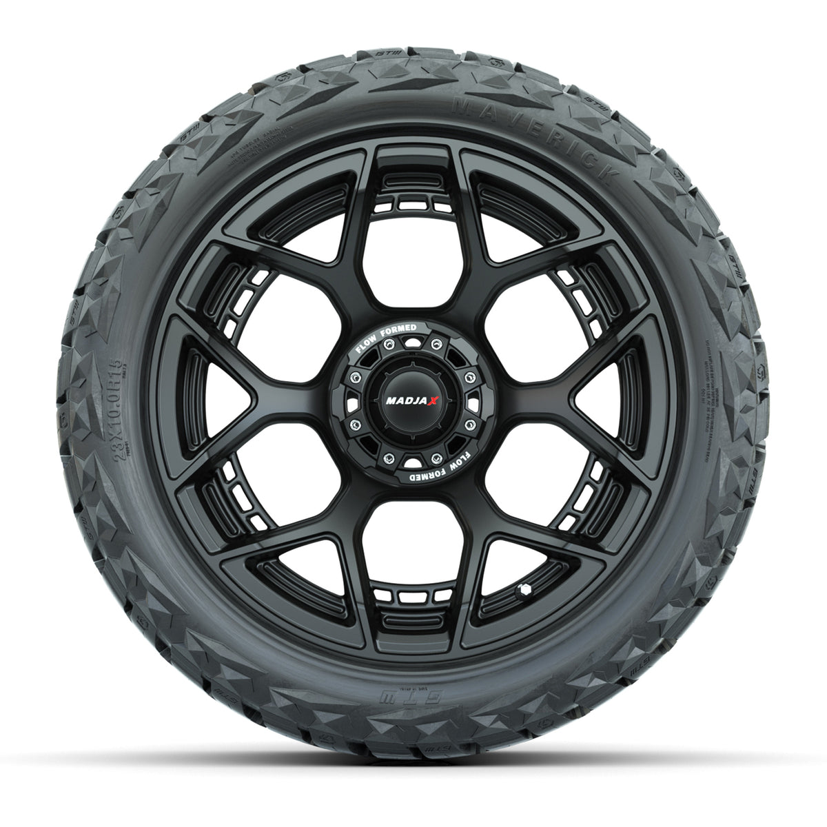 GTW MadJax® Flow Form Evolution Matte Black 15 in Wheels with 23x10.00-R15 Maverick All-Terrain Tires – Full Set