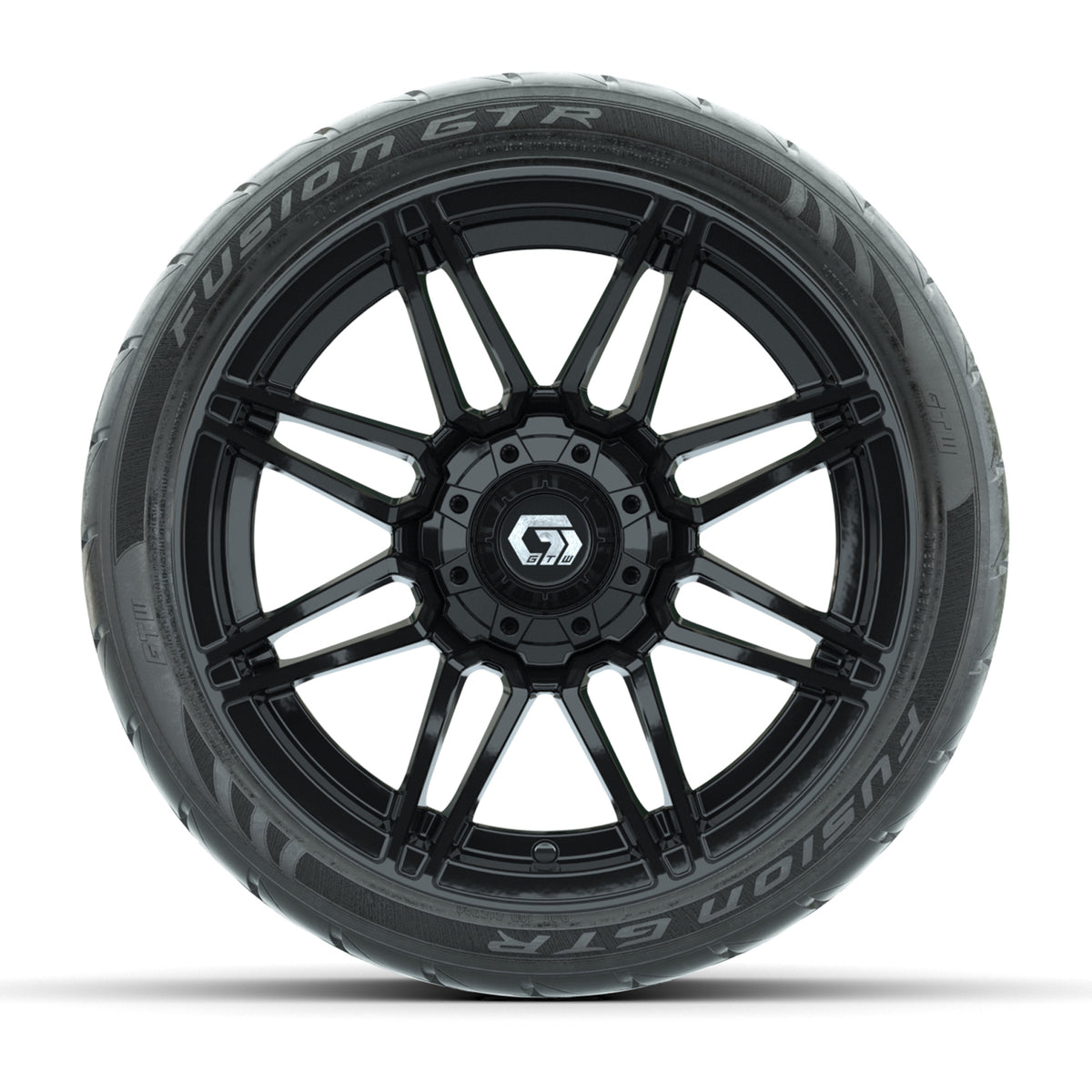 GTW® Stealth Gloss Black 14 in Wheels with 205/40-R14 Fusion GTR Steel Belted Street Tires Full Set