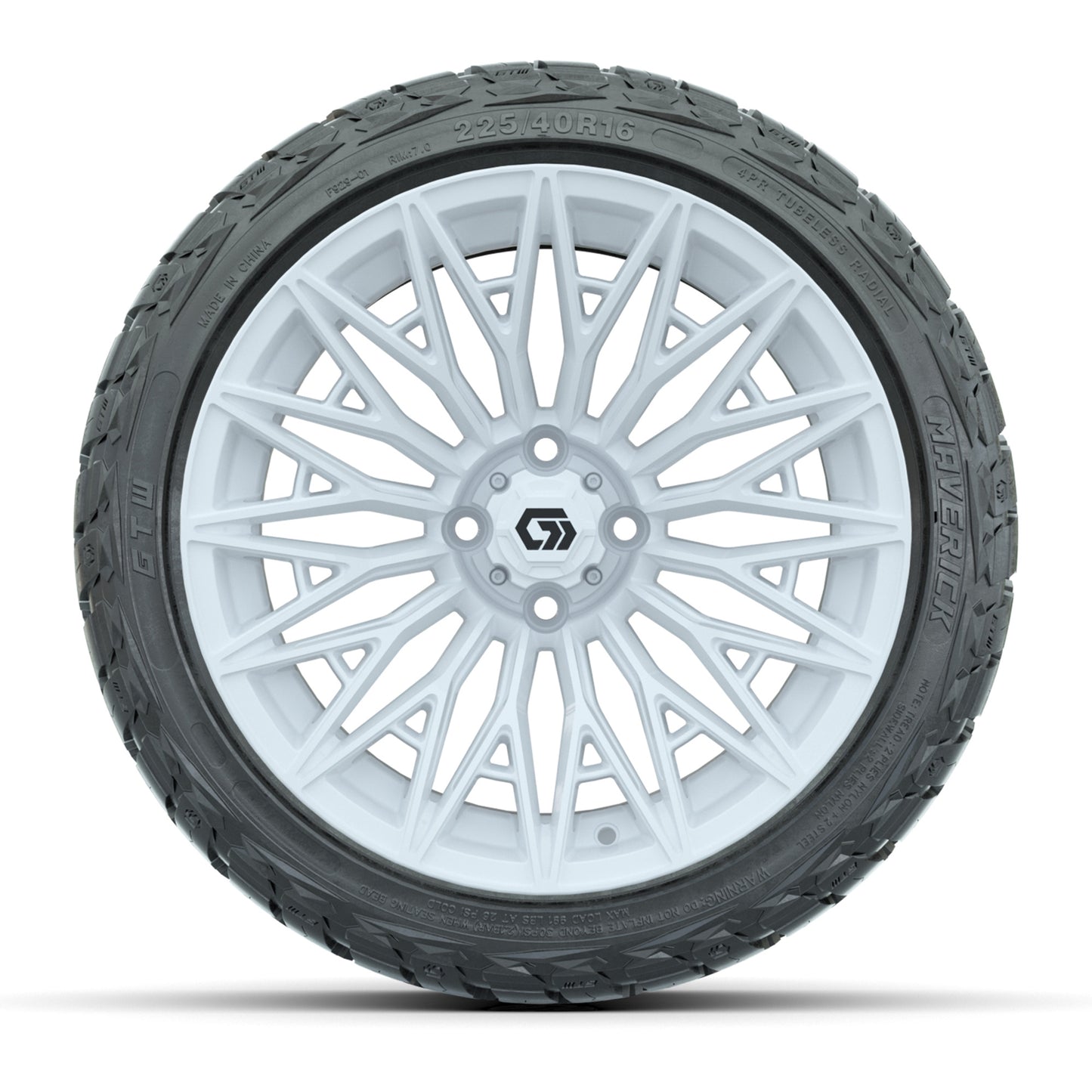 GTW 16" BLUR Gloss White Golf Cart Wheels & 225/40R16 Maverick All-Terrain Tires