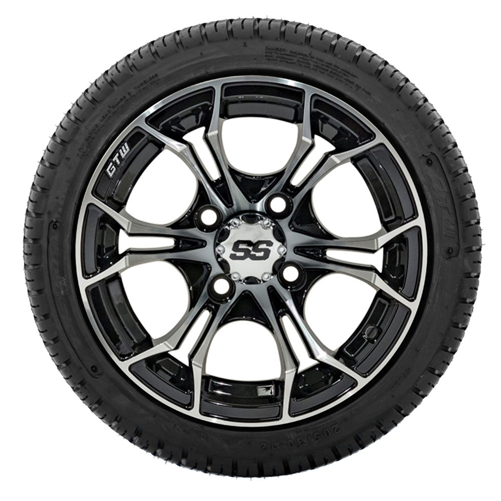 GTW Spyder 12" Black & Machined Wheels with 18" Fusion DOT Street Tires — Set of 4